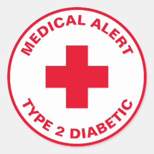 Adesivo Redondo Diabetes Alerta Médico Tipo 2 Vermelho Diabético