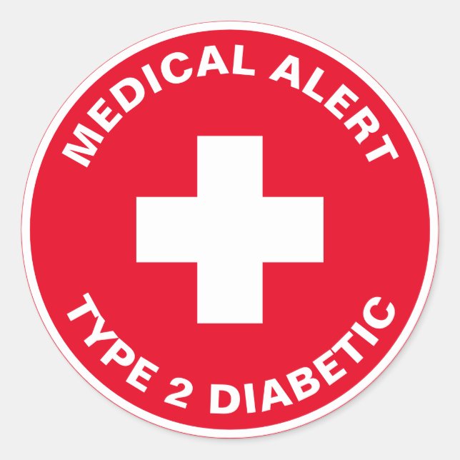 Adesivo Redondo Diabetes Alerta Médico Tipo 2 Vermelho Diabético (Frente)