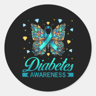 Adesivo Redondo Diabetes Sensibilização Borboleta Diabetes Azul Fi