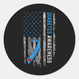 Adesivo Redondo Diabetes Tipo 1 Sensibilização Americana Flag Blue