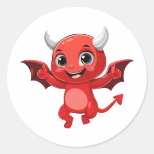 Adesivo Redondo Diabo voador de desenho animado fofo