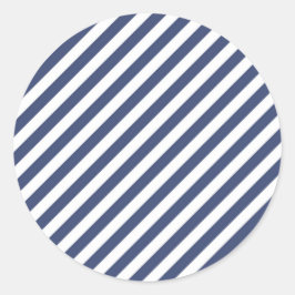 Adesivo Redondo Diagonal navy blue and white stripes pattern