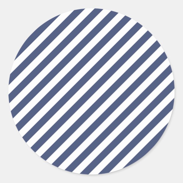Adesivo Redondo Diagonal navy blue and white stripes pattern (Frente)