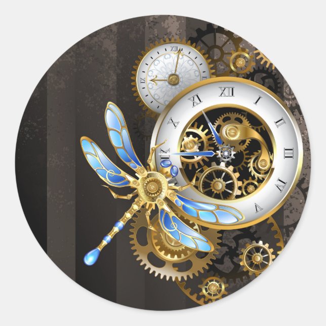 Adesivo Redondo Dials Steampunk com Libélula (Frente)