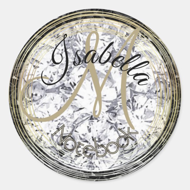 Adesivo Redondo Diamante Monograma E Cristal Negro (Frente)