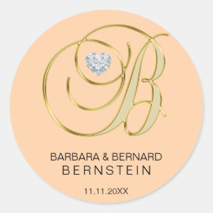 Adesivo Redondo Diamante Monogrammed do coração da letra B do