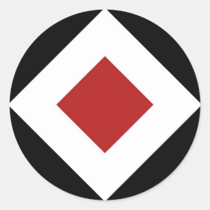 Adesivo Redondo Diamante Vermelho, Borda Branca Negra