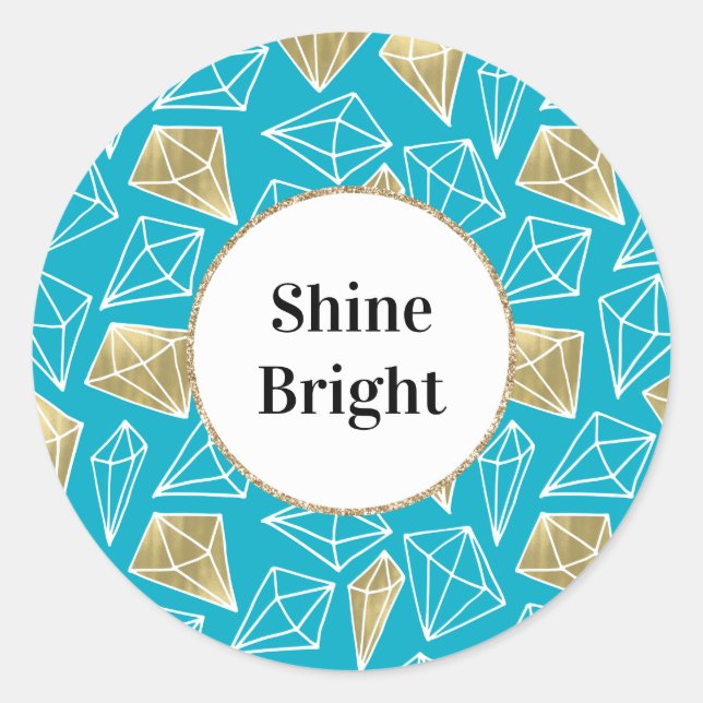 Adesivo Redondo Diamantes Dourados Azuis de Turquoise Chic (Frente)