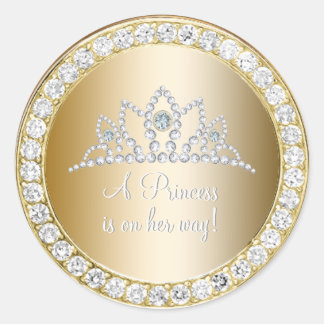 Adesivo Redondo Diamantes Dourados Princesa Tiara Chá de fraldas F