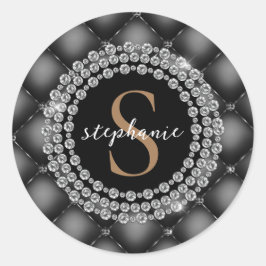 Adesivo Redondo Diamantes negros Monograma Dourado Elegante Lúxo t