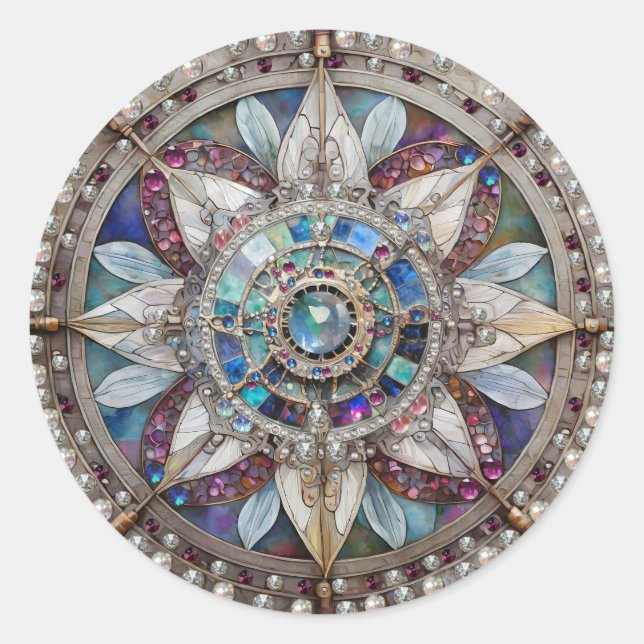 Adesivo Redondo Diamantes rosa e azuis de apphires (Frente)