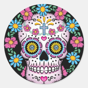 Adesivo Redondo Diâmetro de los Muertos Crânio