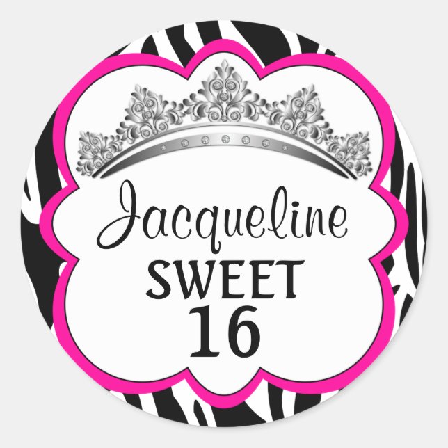 Adesivo Redondo Diamond Crown Zebra Rosa (Frente)