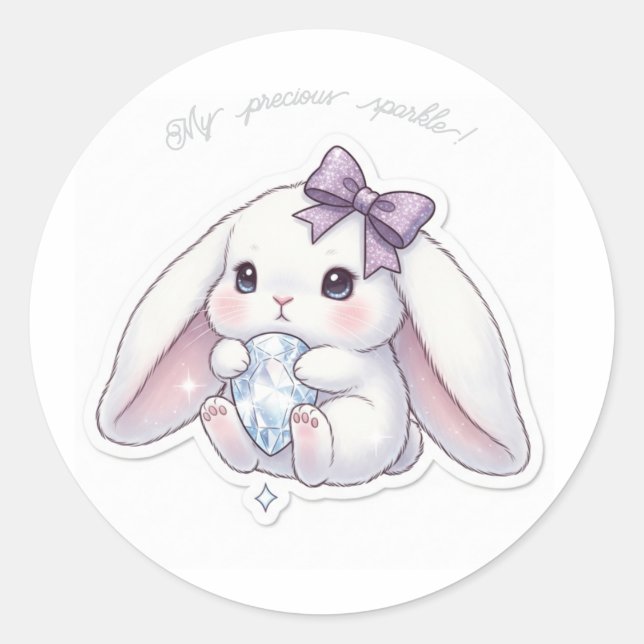 Adesivo Redondo Diamond Dream Bunny - Sparkle Gemstone Kawaii Art  (Frente)