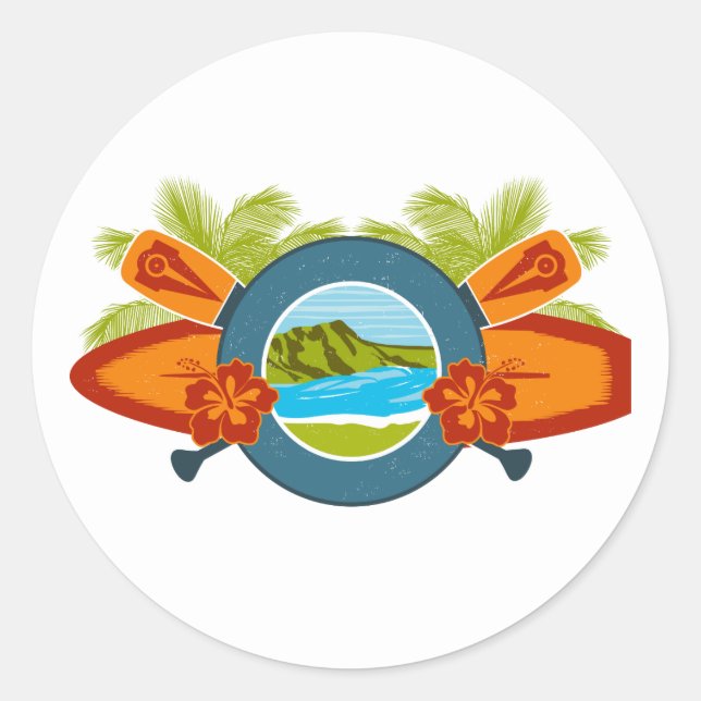 Adesivo Redondo Diamond Head Hawaiai Surf Emblem (Frente)
