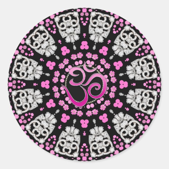 Adesivo Redondo Diamond Pink Om Mandala Sticker (Frente)