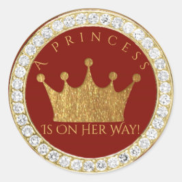 Adesivo Redondo Diamond Red Dourado Crown Princess Favor do Chá de