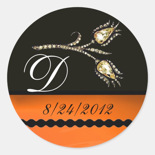 ADESIVO REDONDO DIAMOND TULIPS BLACK WHITE ORANGE MONOGRAM (Frente)
