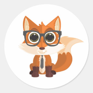 Adesivo Redondo Diário de Laptop Cartoon Kawaii Raposa Nerdy Fofa