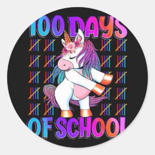 Adesivo Redondo Dias de Escola Unicórnio 100 Dias Mais Inteligente
