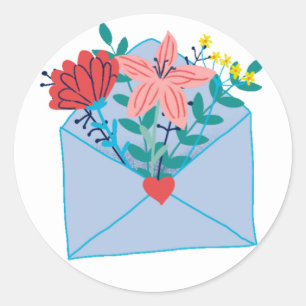 Adesivo Redondo Dias de os namorados Flores Lírios de Envelopes