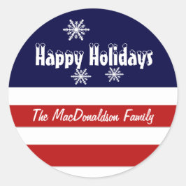 Adesivo Redondo Dias feriados de Natal vermelho branco e azul