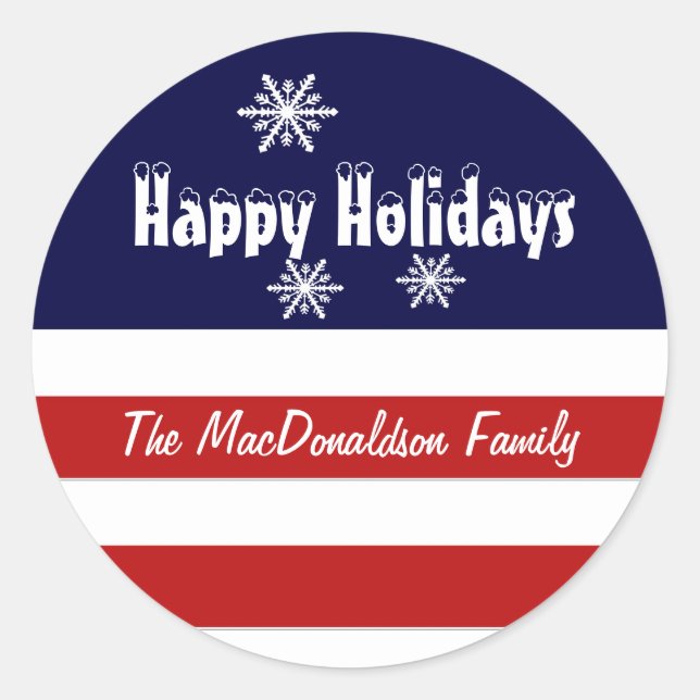 Adesivo Redondo Dias feriados de Natal vermelho branco e azul (Frente)