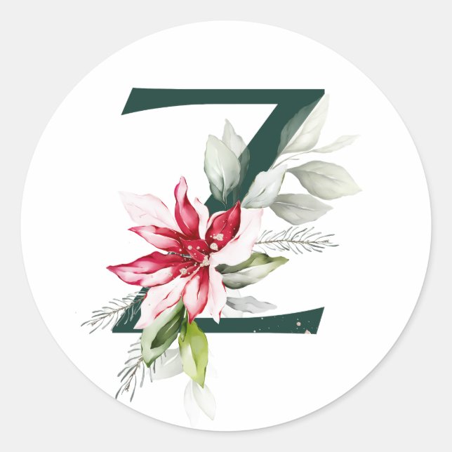 Adesivo Redondo Dias feriados MONOGRAMA amoras vermelhas poinsetti (Frente)