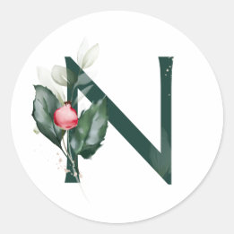 Adesivo Redondo Dias feriados MONOGRAMA amoras vermelhas poinsetti