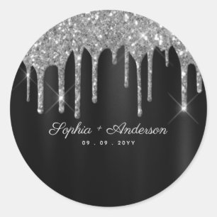 Adesivo Redondo Dica de brilho de prata e preto elegante personali