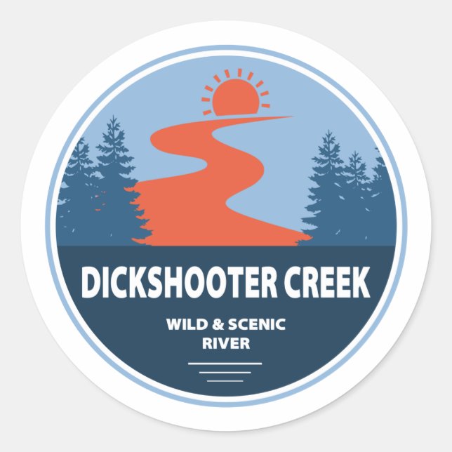 Adesivo Redondo Dickshooter Creek Wild e Scenic River Idaho (Frente)