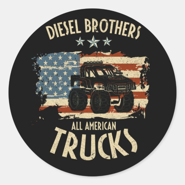 Adesivo Redondo Diesel Brothers Flag All American Truck Seal (Frente)