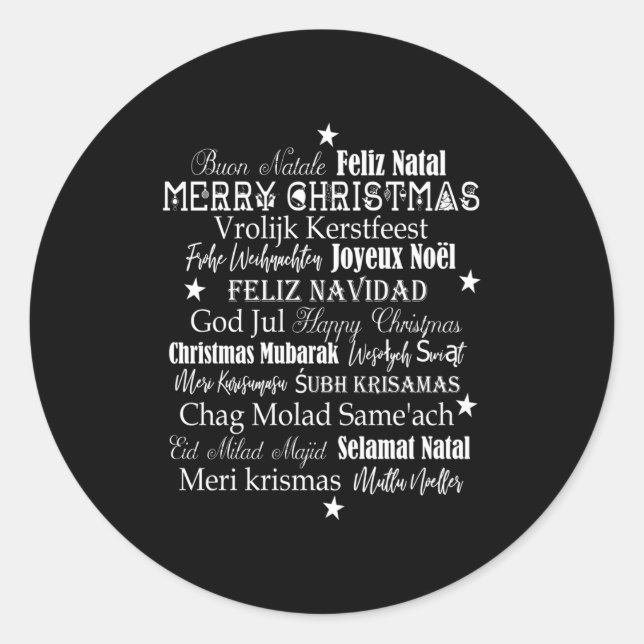 Adesivo Redondo Different Languages Of Merry Christmas T Shirt  (Frente)