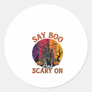 Adesivo Redondo Diga Boo Halloween Assustador Casa Assombrada Gato