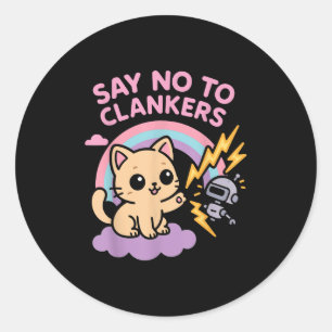 Adesivo Redondo Diga Não aos Clankers Anti Ai Robôs Gatinho Fofo C
