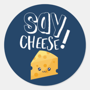 Adesivo Redondo Diga Queijo Engraçado Amante de Queijo Fotógrafo