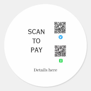 Adesivo Redondo digitalizar para pagar detalhes do código QR do ve