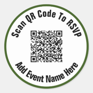 Adesivo Redondo Digitalize o código QR para o evento RSVP preto b