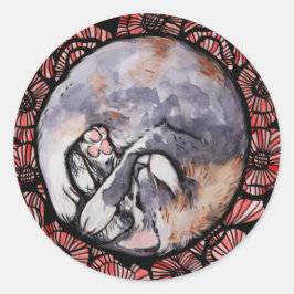 Adesivo Redondo Dilute Calico Kitty Cat Red Poppy Flower Cats     