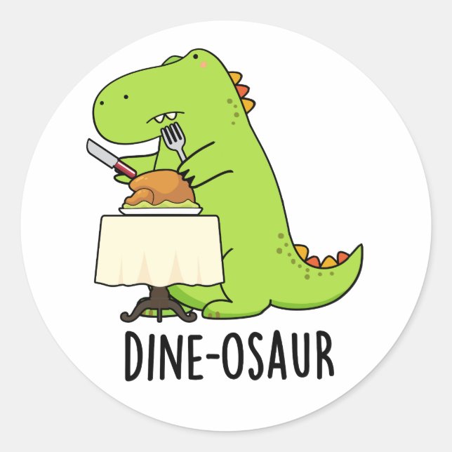 Adesivo Redondo Dine-osaur Funny Dinosaur Pun (Frente)