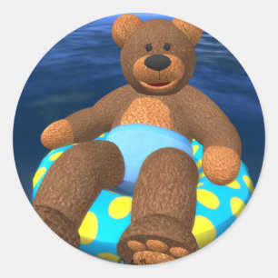 Adesivo Redondo Dinky Bears — Divertimento de água