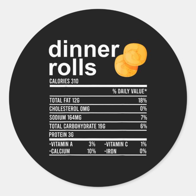 Adesivo Redondo Dinner Rolls Nutrition Facts Apparel Funny Thanksg (Frente)