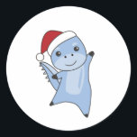 Adesivo Redondo Dino Christmas Dinos Winter Animais<br><div class="desc">O cachorro de dinossauro para o Natal com luzes de fadas. Animais engraçados com presentes e neve nas férias. Também é engraçado para o Natal em julho. Dinos são animais bonitos e perfeitos para o Natal.</div>