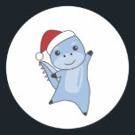 Adesivo Redondo Dino Christmas Dinos Winter Animais<br><div class="desc">O cachorro de dinossauro para o Natal com luzes de fadas. Animais engraçados com presentes e neve nas férias. Também é engraçado para o Natal em julho. Dinos são animais bonitos e perfeitos para o Natal.</div>