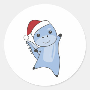 Adesivo Redondo Dino Christmas Dinos Winter Animais