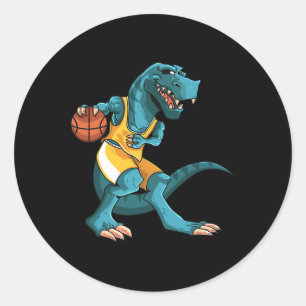 Adesivo Redondo Dino Divertido Jogando Sketll Amante de T-rex Joga