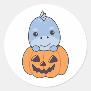 Adesivo Redondo Dino Em Pumpkin Sweet Dinos Happy Halloween