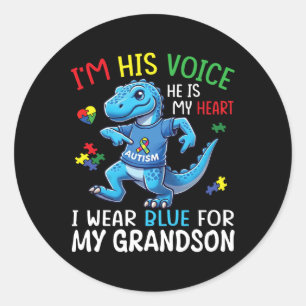 Adesivo Redondo Dino Eu Sou Sua Voz Ele É Meu Coração Eu Uso Azul
