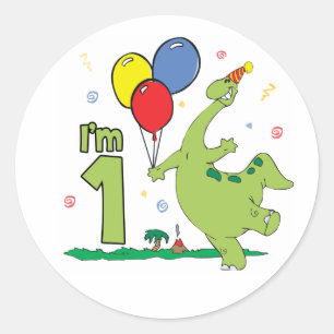 Adesivo Redondo Dino First Birthday ClassRound Sticker