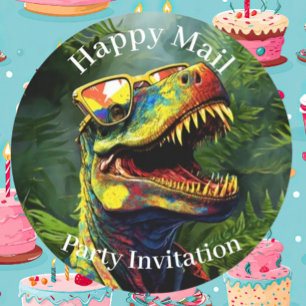 Adesivo Redondo Dino Happy Mail Crianças da selva